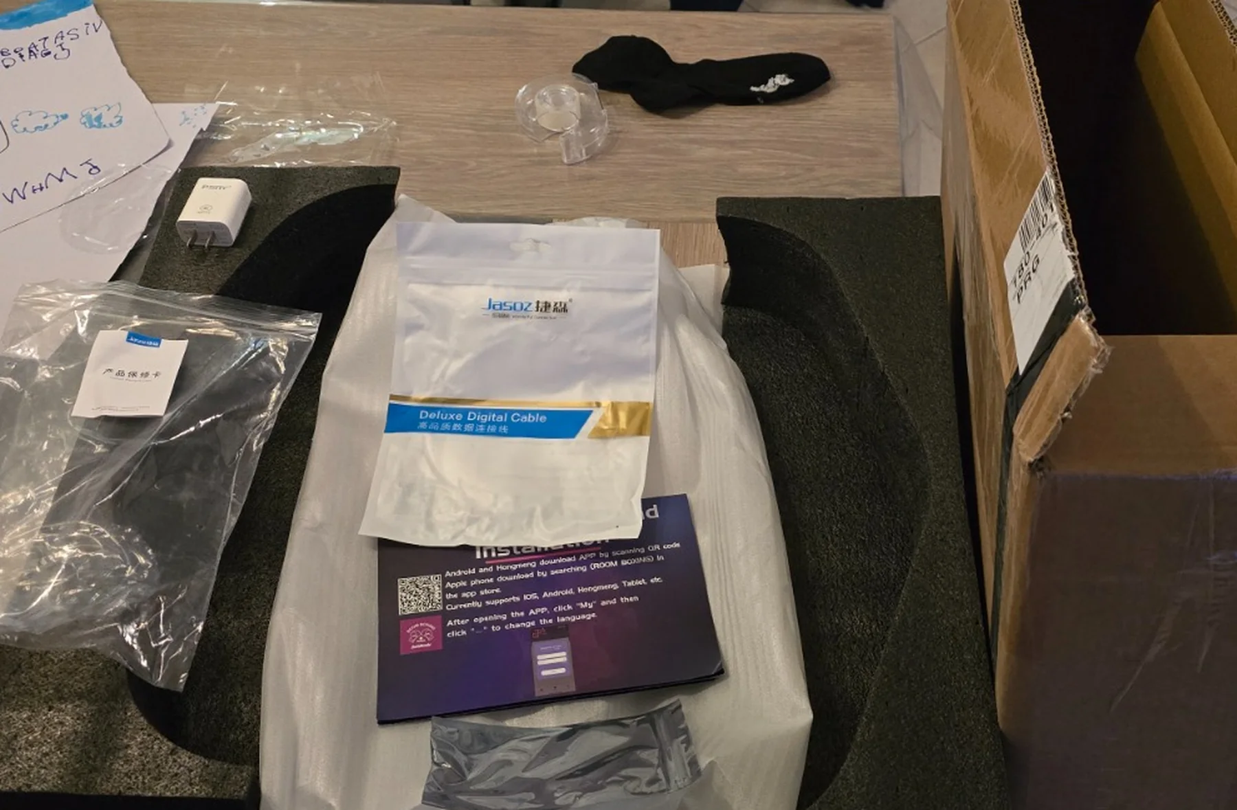 Protective foam, accessories and carton prepared for shipment