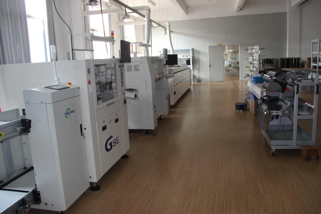 Surface-mount electronics production line at the boxing machine manufacturer’s facility